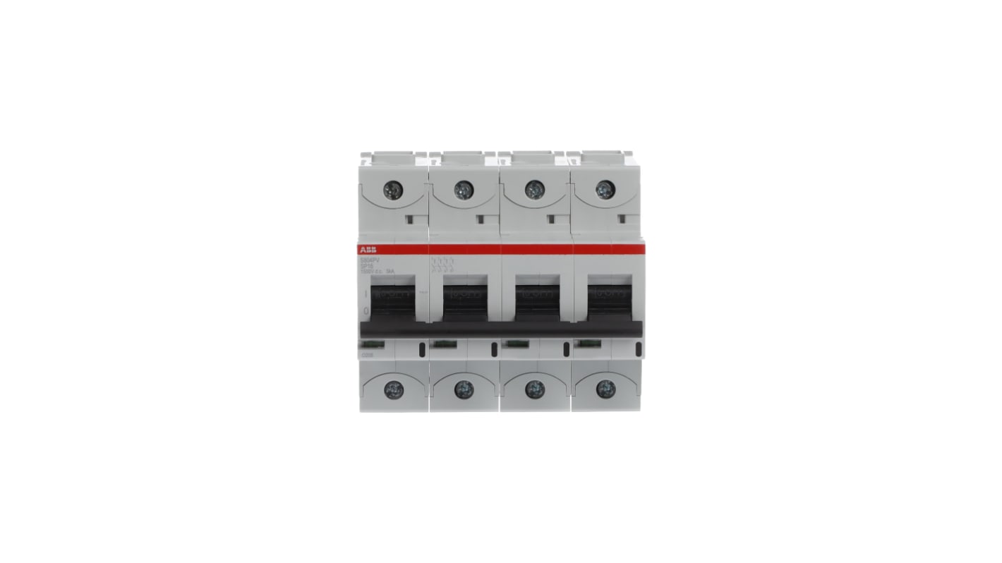 Interruttore magnetotermico ABB S804PV-SP16, 4 poli, 16A, montaggio su guida DIN, capacità di interruzione 5 kA, IP20.