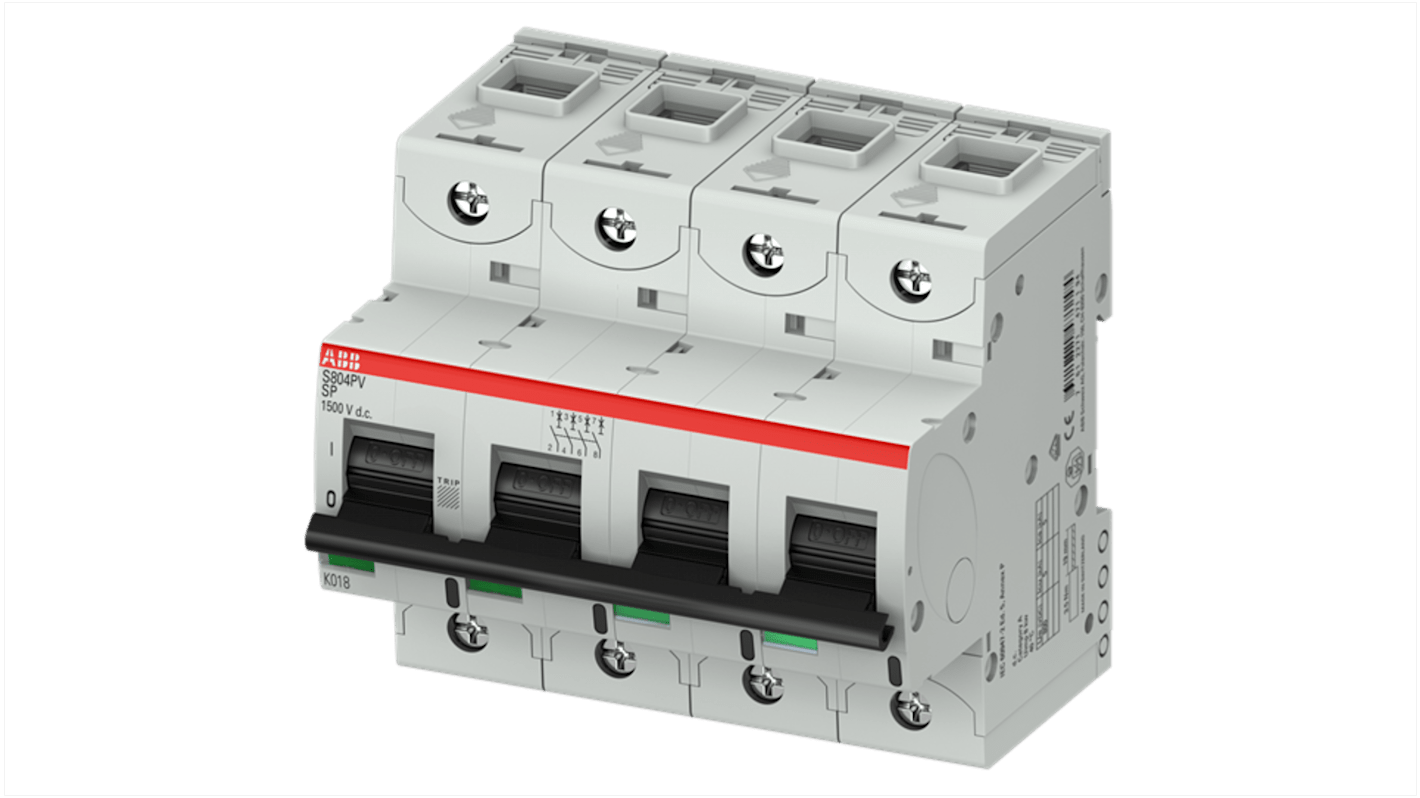 Interruttore magnetotermico ABB 4 poli, 125A, Tipo B, montaggio su guida DIN, capacità di interruzione 5kA, IP20.