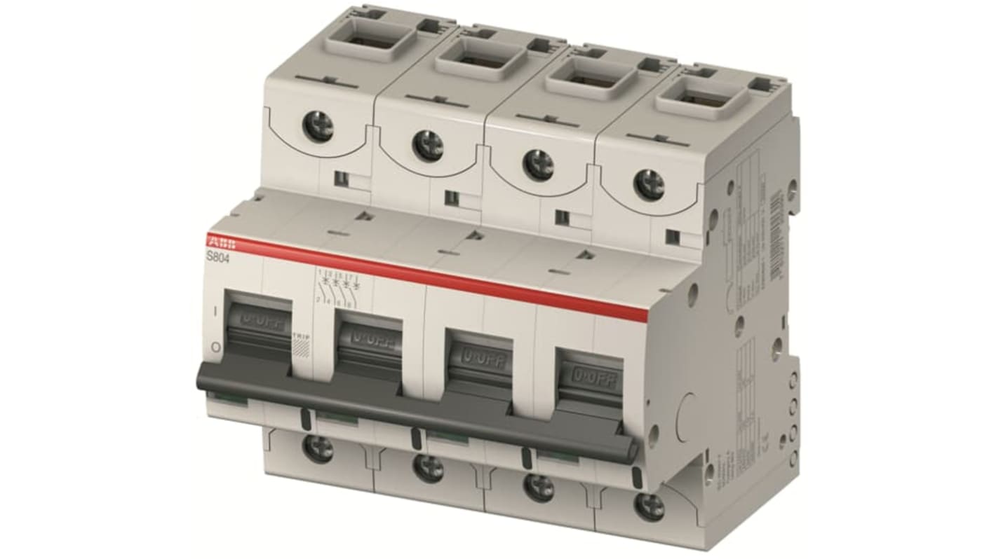 Interruttore magnetotermico ABB 4 poli, 32A, Tipo C, montaggio su guida DIN, capacità di interruzione 25 kA, grado di protezione IP20.
