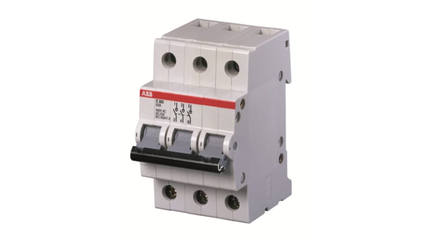Isolatore per carico di comando ABB, tensione 230-400V, conforme a EN 60947-3, montaggio rapido senza rimozione barra.
