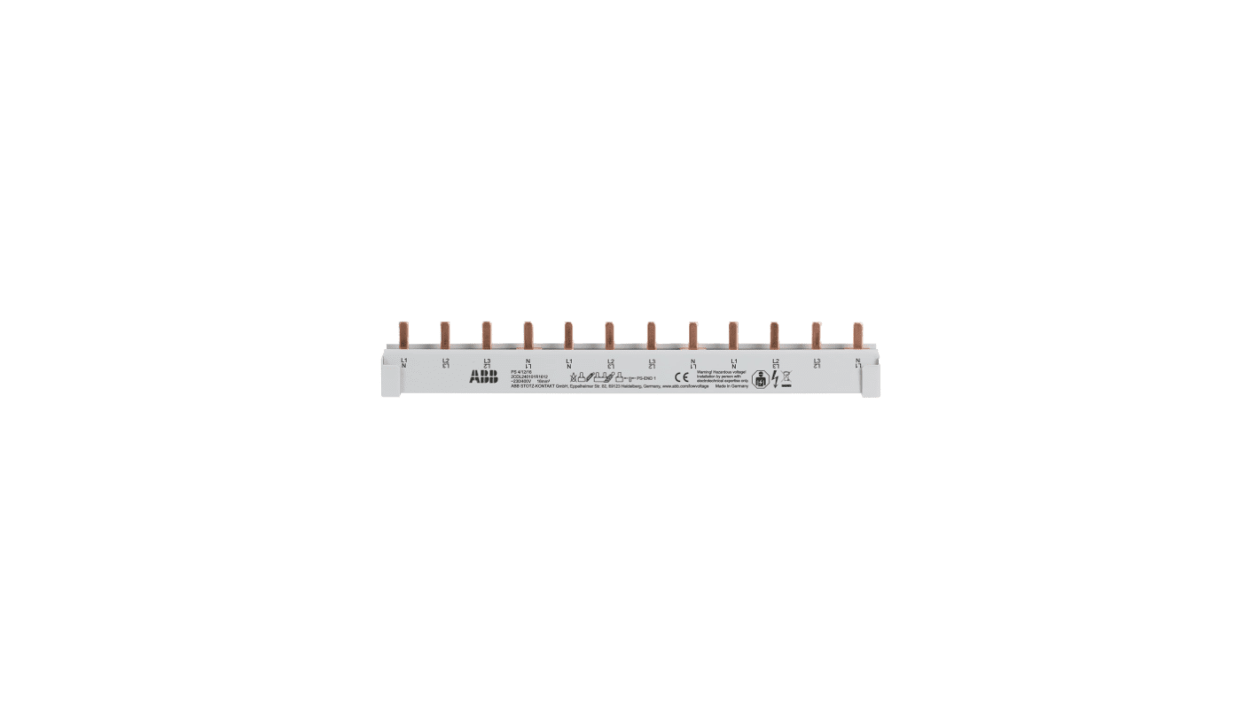 ABB barra di distribuzione 4 fasi, 80A, 230-400V, colore grigio chiaro, montaggio versatile, conforme alla direttiva RoHS.