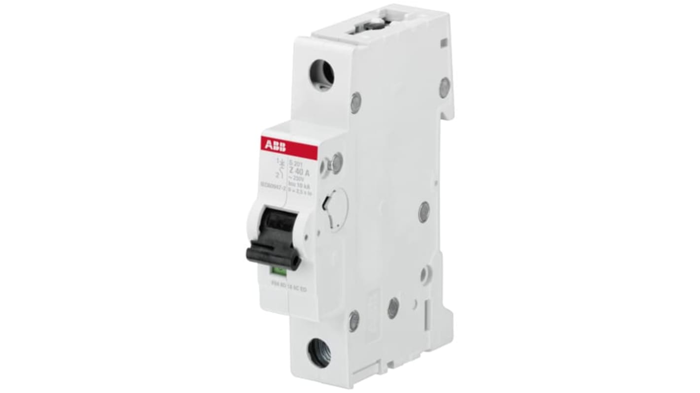 Interruttore magnetotermico ABB S201 Z 10A, 1P, montaggio su guida DIN, grado di protezione IP20, per applicazioni industriali.