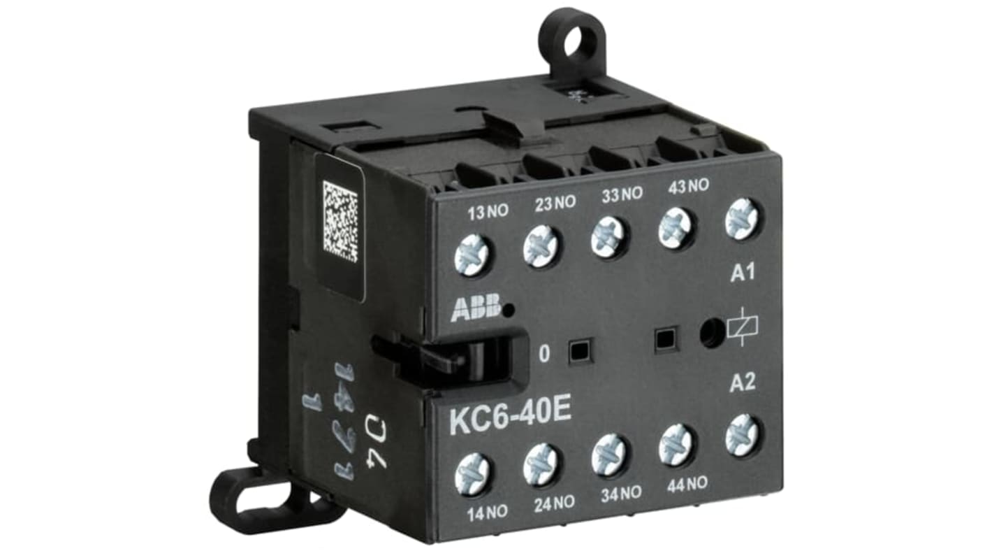 Relè contattore ABB GJH1213001R0401 KC6-40E, 4 poli, 4 A, 24 V DC, montaggio su guida o a parete, coil silenzioso.
