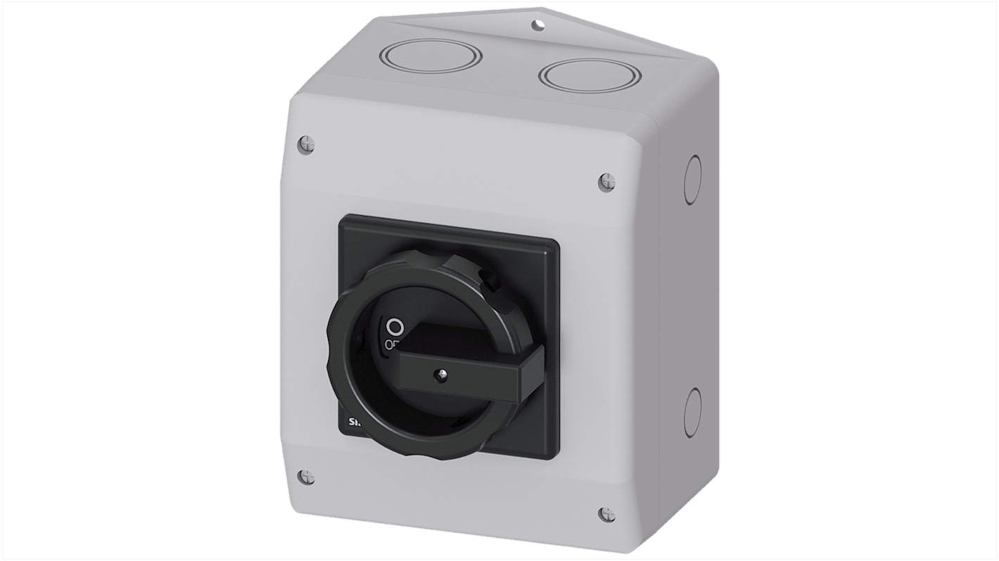 Sezionatore interruttore Siemens SENTRON 3LD, 2 poli, 32A, IP65, manopola corta, fusibile RK5, configurazione NO.