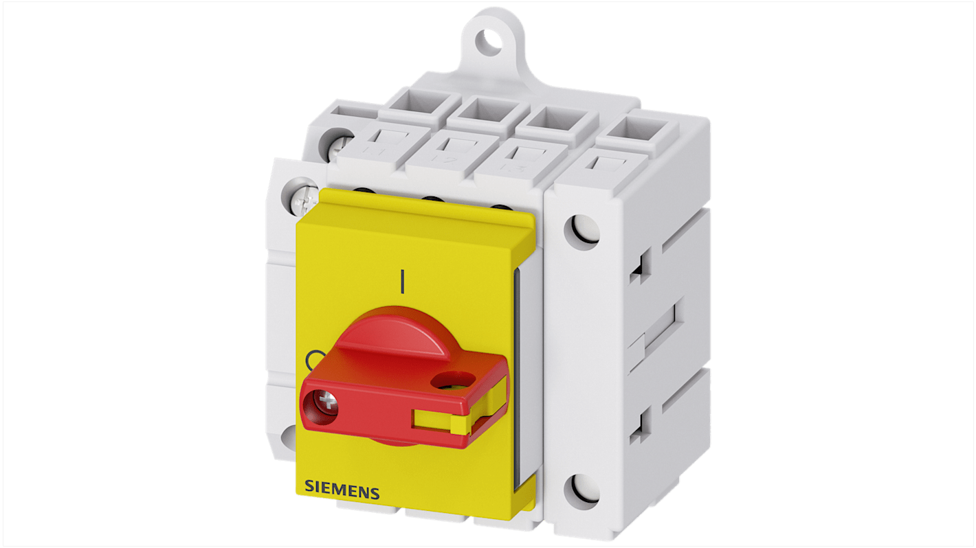 Sezionatore interruttore Siemens SENTRON 3LD3130-1TL13, 4 poli, 25A, IP40, temperatura operativa -25 a 55°C.