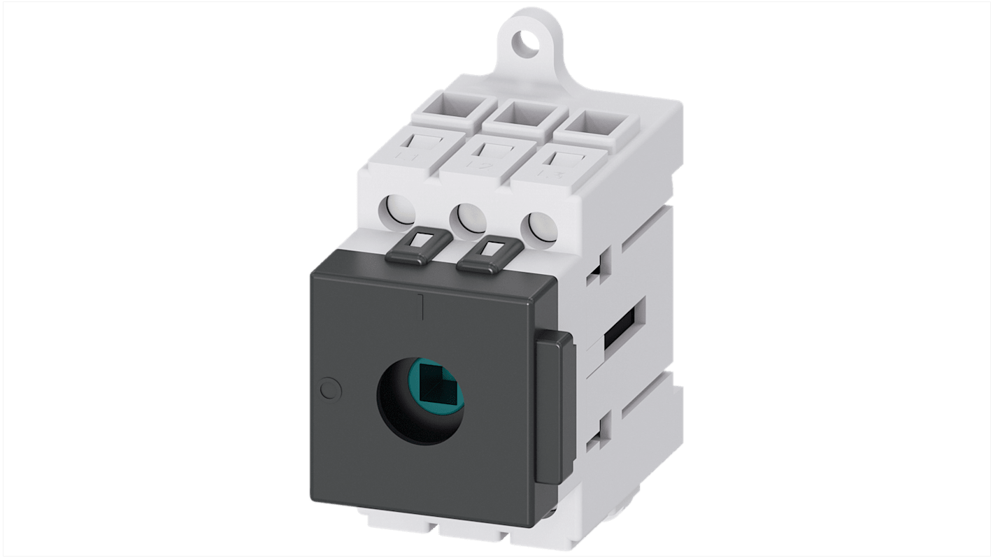 Sezionatore interruttore Siemens 3LD3310-0TK05, 3 poli, 40A, fusibile RK5, IP40, temperatura operativa -25 a 55 °C.