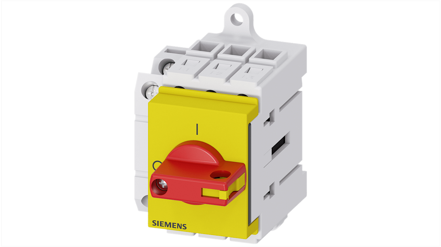 Sezionatore interruttore Siemens 3LD3330-1TK13, 3 poli, 40A, fusibile RK5, IP40, temperatura operativa -25 a 55 °C.