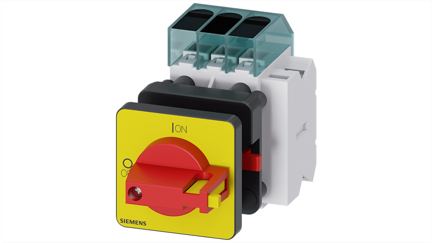 Sezionatore interruttore Siemens 3LD3350-1TK13, 3 poli, 40A, fusibile RK5, IP40, temperatura operativa -25 a 55 °C.