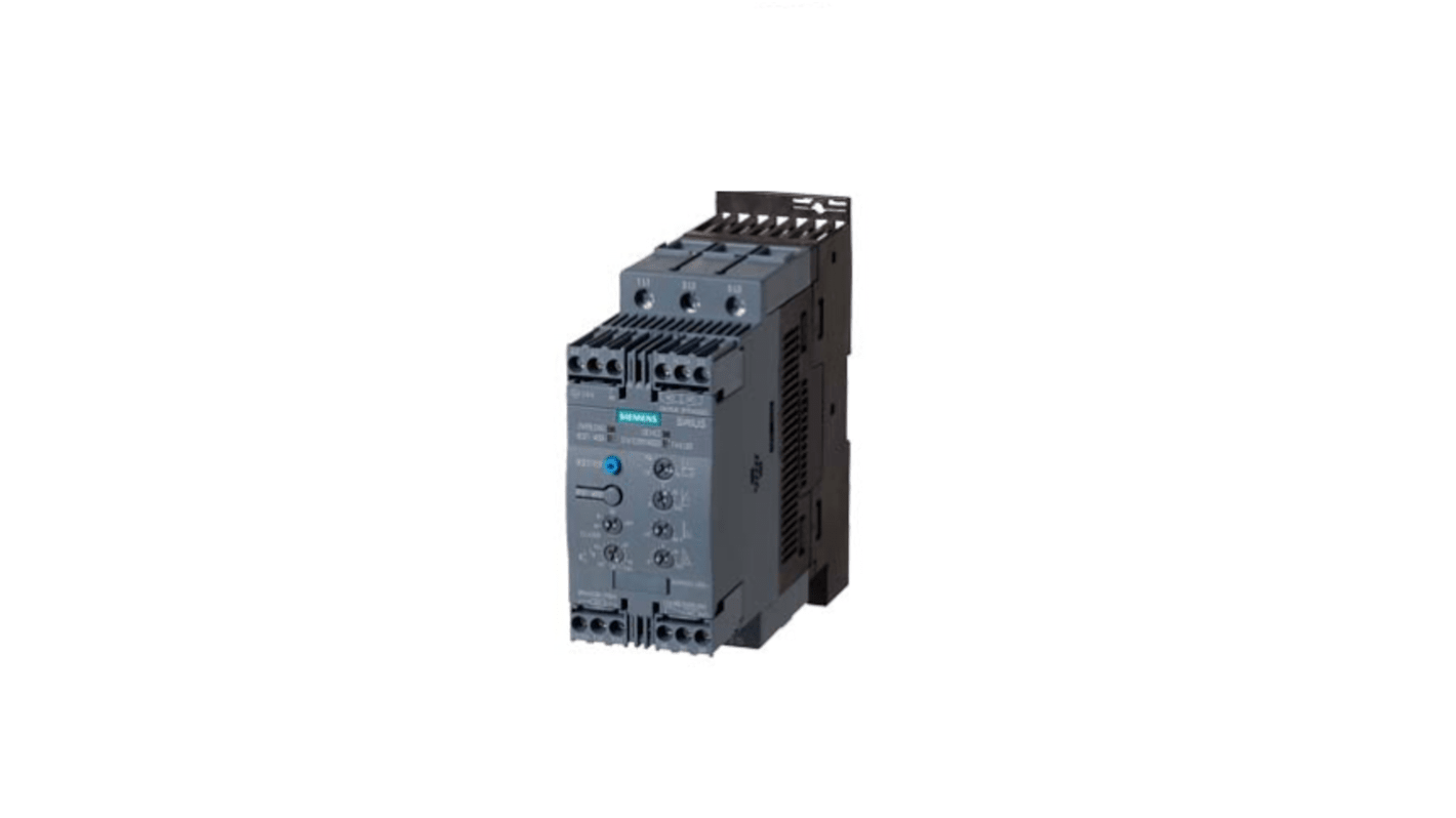 Avviatore soft-start Siemens 3RW4036-1TB04 per motori trifase, potenza 22 kW, corrente 45 A, dimensioni 70x170x190 mm.