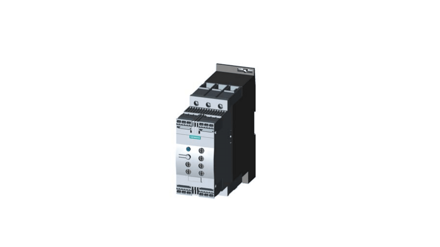 Avviatore soft-start Siemens 3RW4036-2BB04 per motori trifase, potenza 22 kW, corrente 45 A, dimensioni 55x160x170 mm.