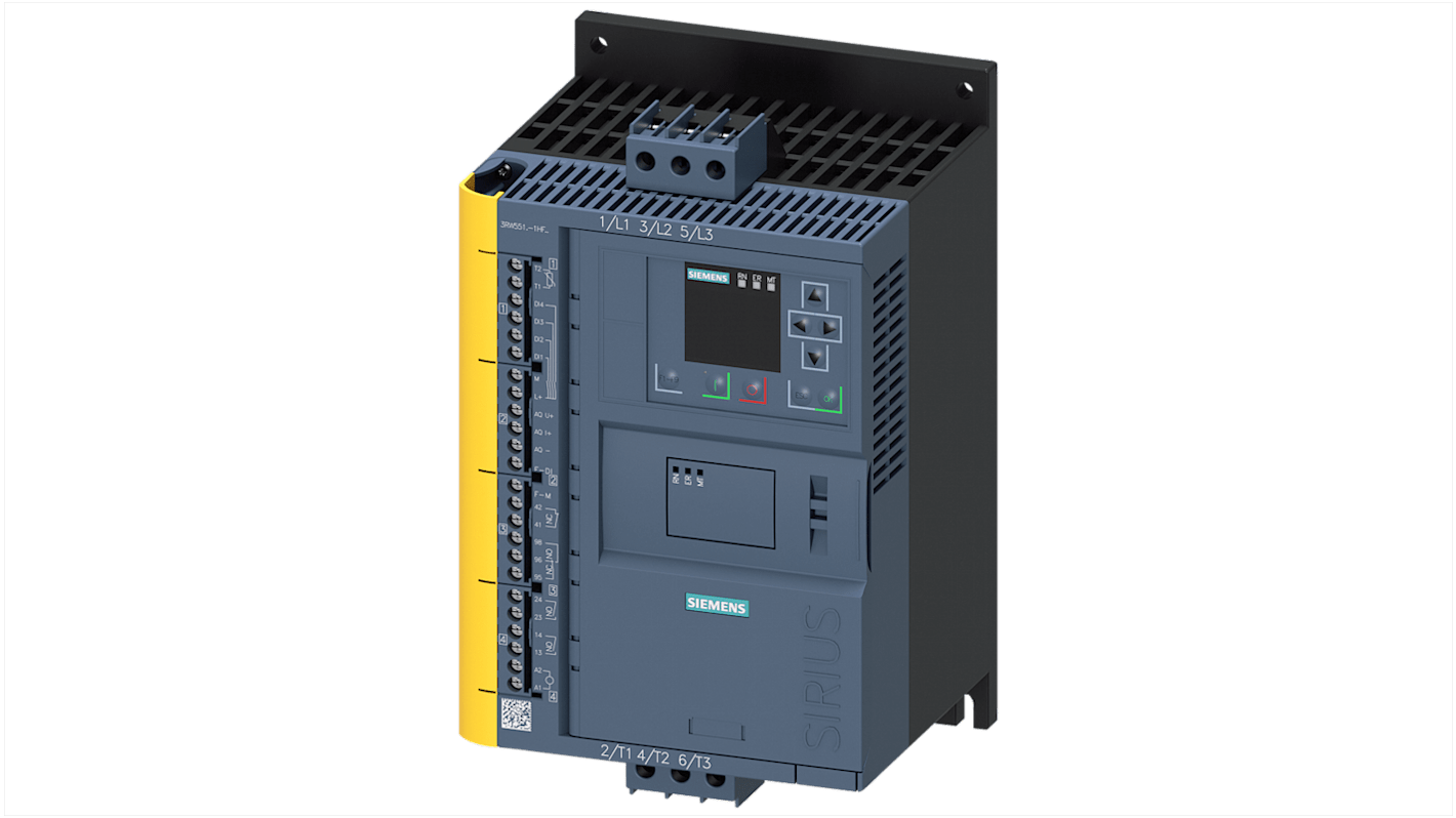 Avviatore soft-start Siemens 3RW5514-1HF14, 3 fasi, 4 kW, montaggio verticale, dimensioni 275x170x152 mm, IP20.