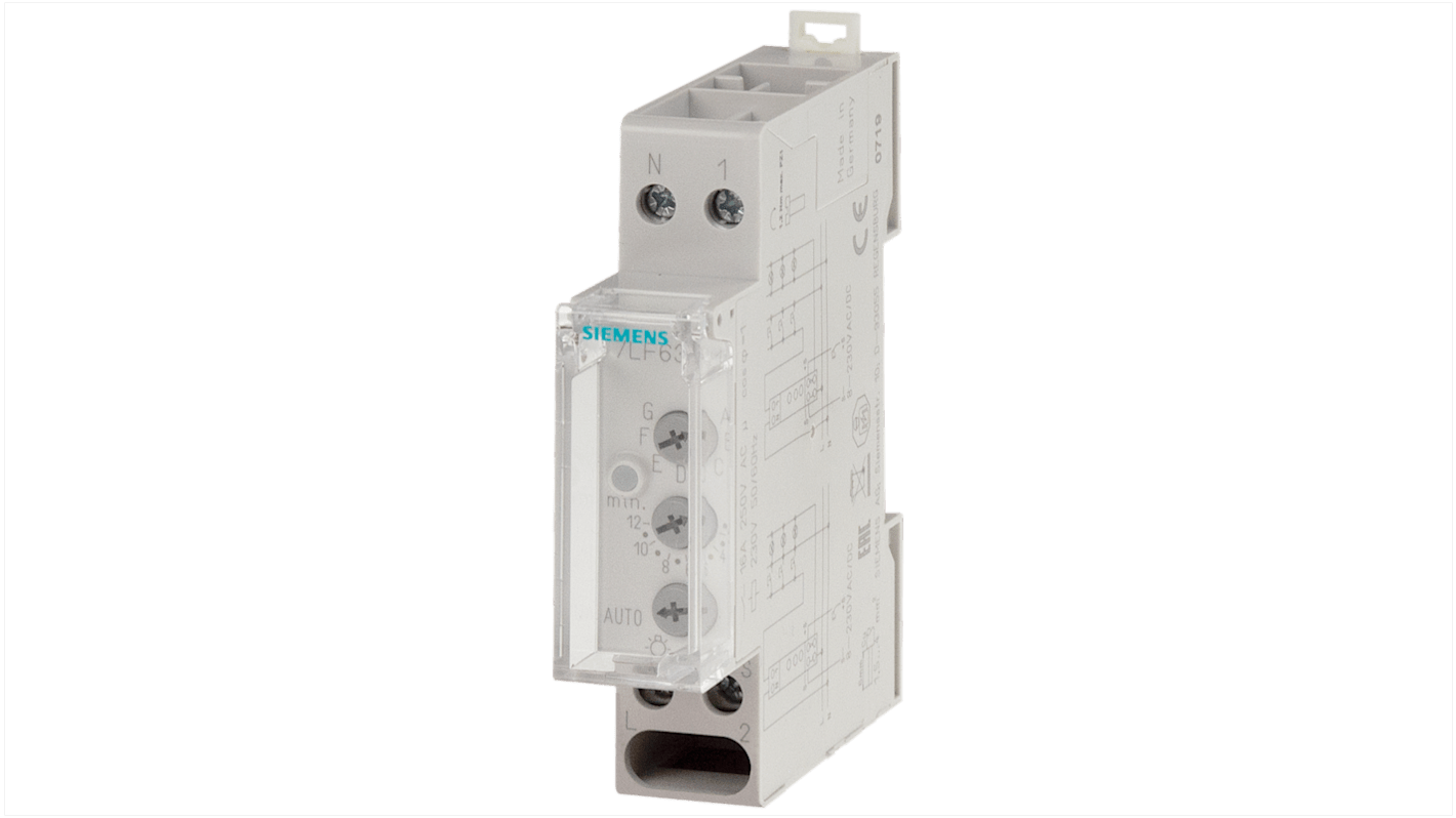 Temporizzatore elettronico Siemens 7LF6311, 1 canale, 230 V, 7 funzioni, impostazione 0,5-12 min, approvato EAC.