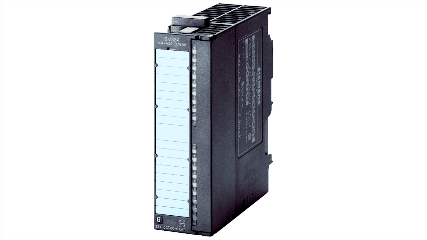 Modulo I/O Siemens 6ES7334-0KE00-0AB0 per PLC S7-300, 4 ingressi analogici, alimentazione 24VDC, connessione 20 poli.