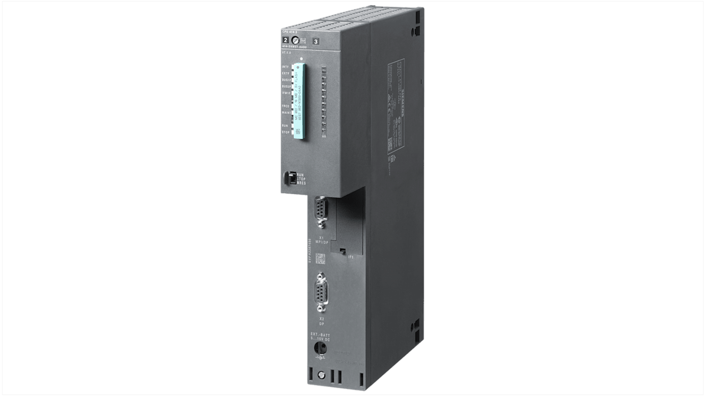 CPU PLC Siemens 6ES7414-3XM07-0AB0, unità centrale S7-400, 4 MB RAM, potenza 6,5 W, per applicazioni industriali.