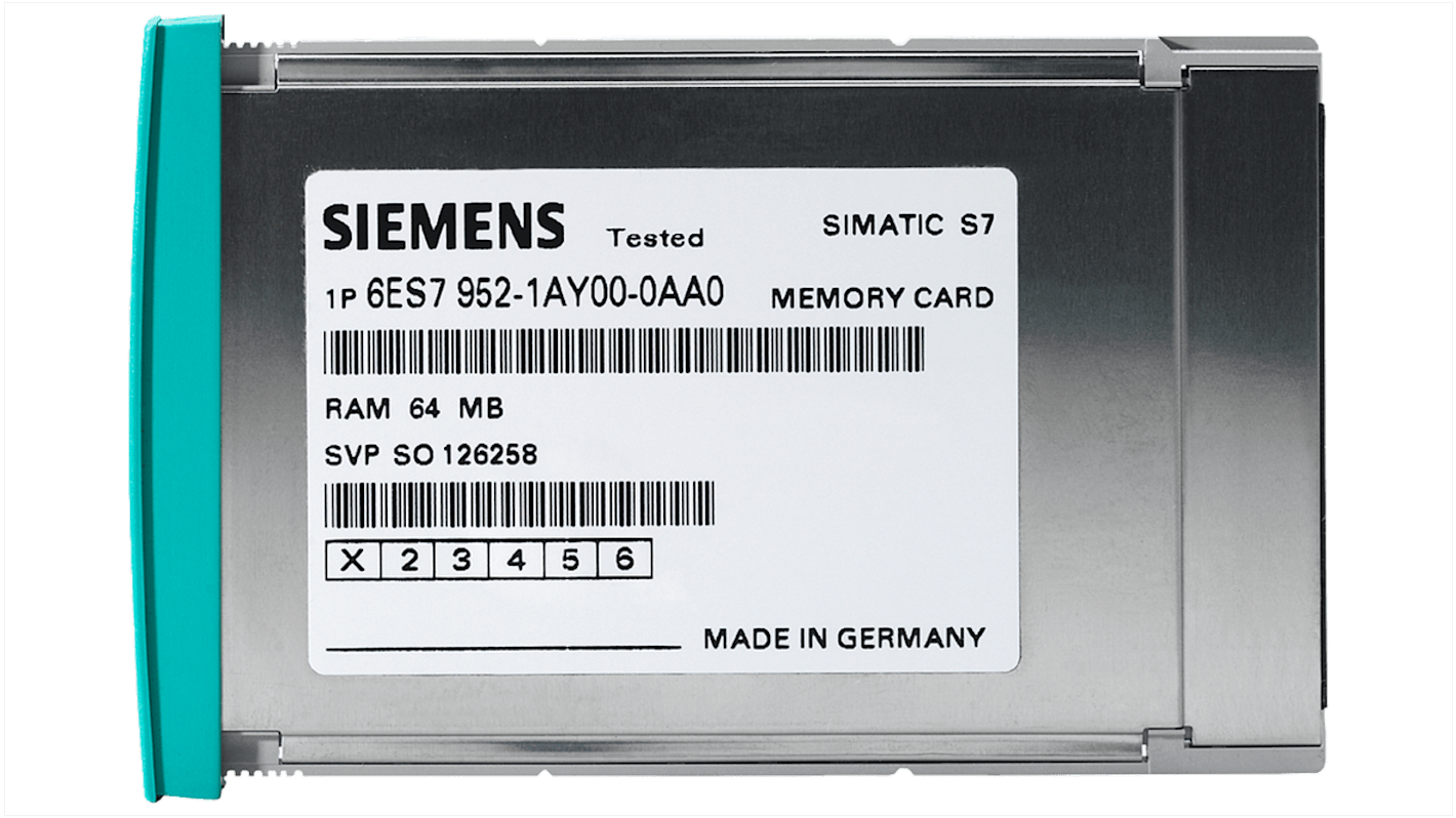 Scheda di memoria Siemens 6ES7952-0AF00-0AA0 per S7-400, 64 Kbyte, compatibile con SIMATIC S7 Series, peso 52 g.