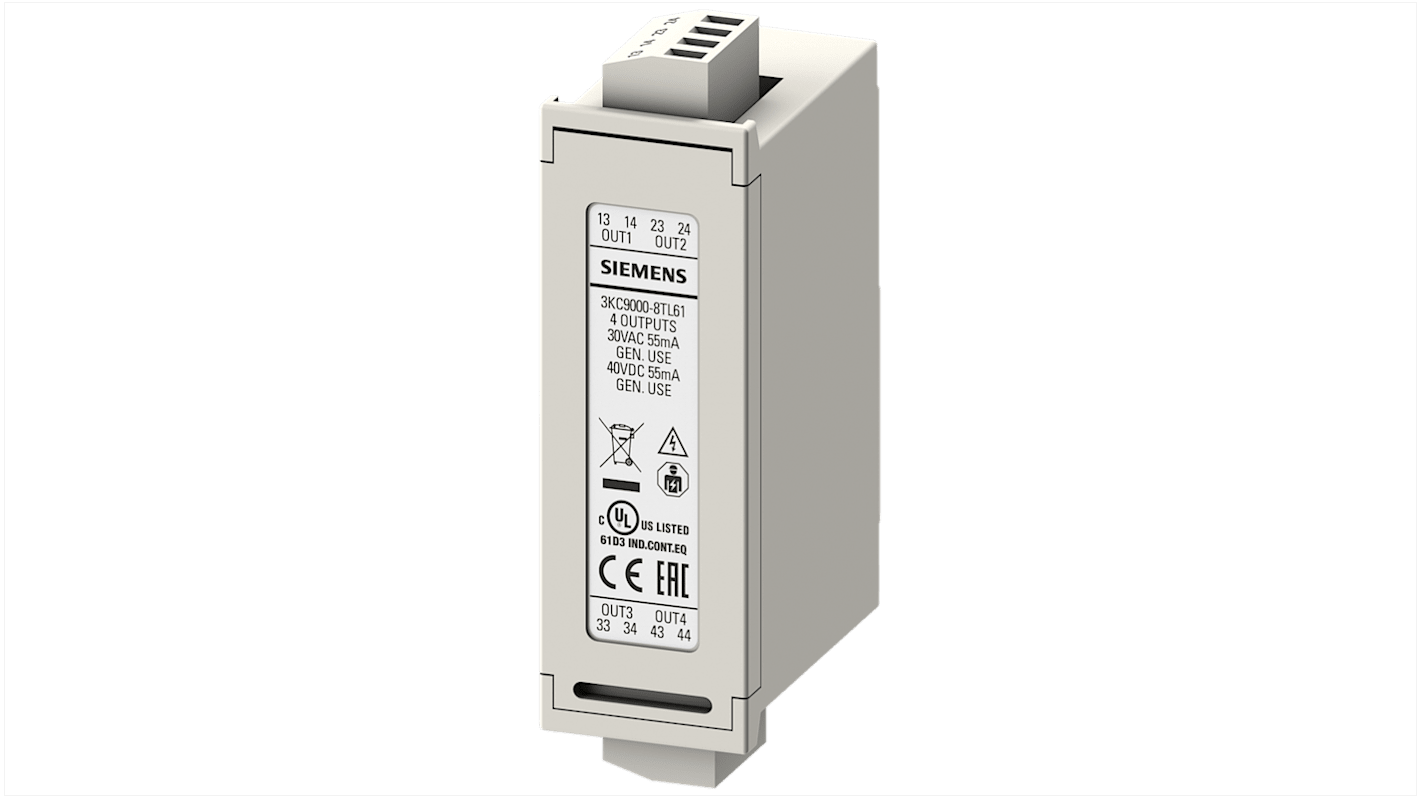 Sezionatore portafusibili Siemens Sentron 3KC9, modello 3KC9000-8TL61, con 4 uscite digitali normalmente aperte.