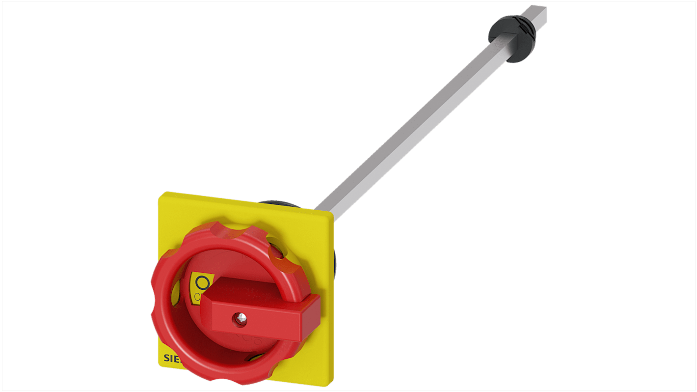 Siemens 3LD9344-3CA, meccanismo rotante per accoppiamento porta, rosso e giallo, montaggio su piastra 66x66 mm, lunghezza albero 300 mm.