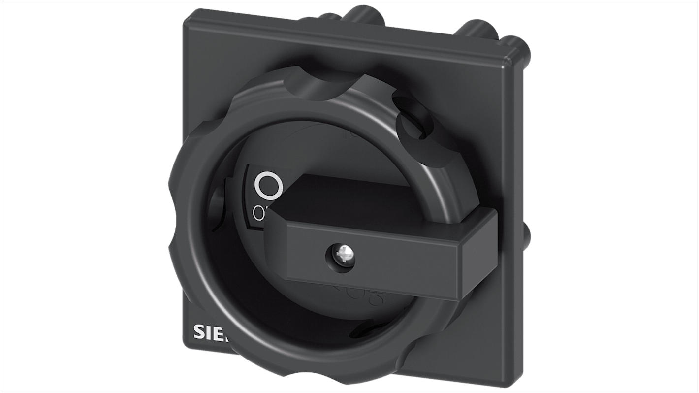 Manopola rotante Siemens 3LD9344-4C per sconnettore di carico, montaggio su piastra 66x66 mm, foro centrale 22,5 mm, colore nero.