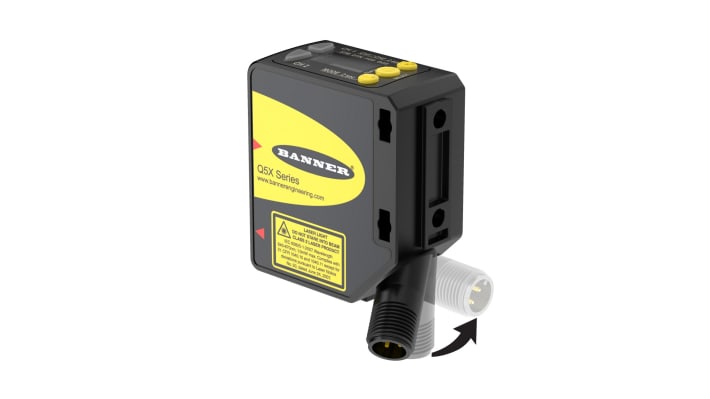 Sensore fotoelettrico rettangolare Banner Q5XKLAF2000-Q8-JAM, rilevamento da 95 a 2000 mm, uscita multifunzione PNP/NPN.