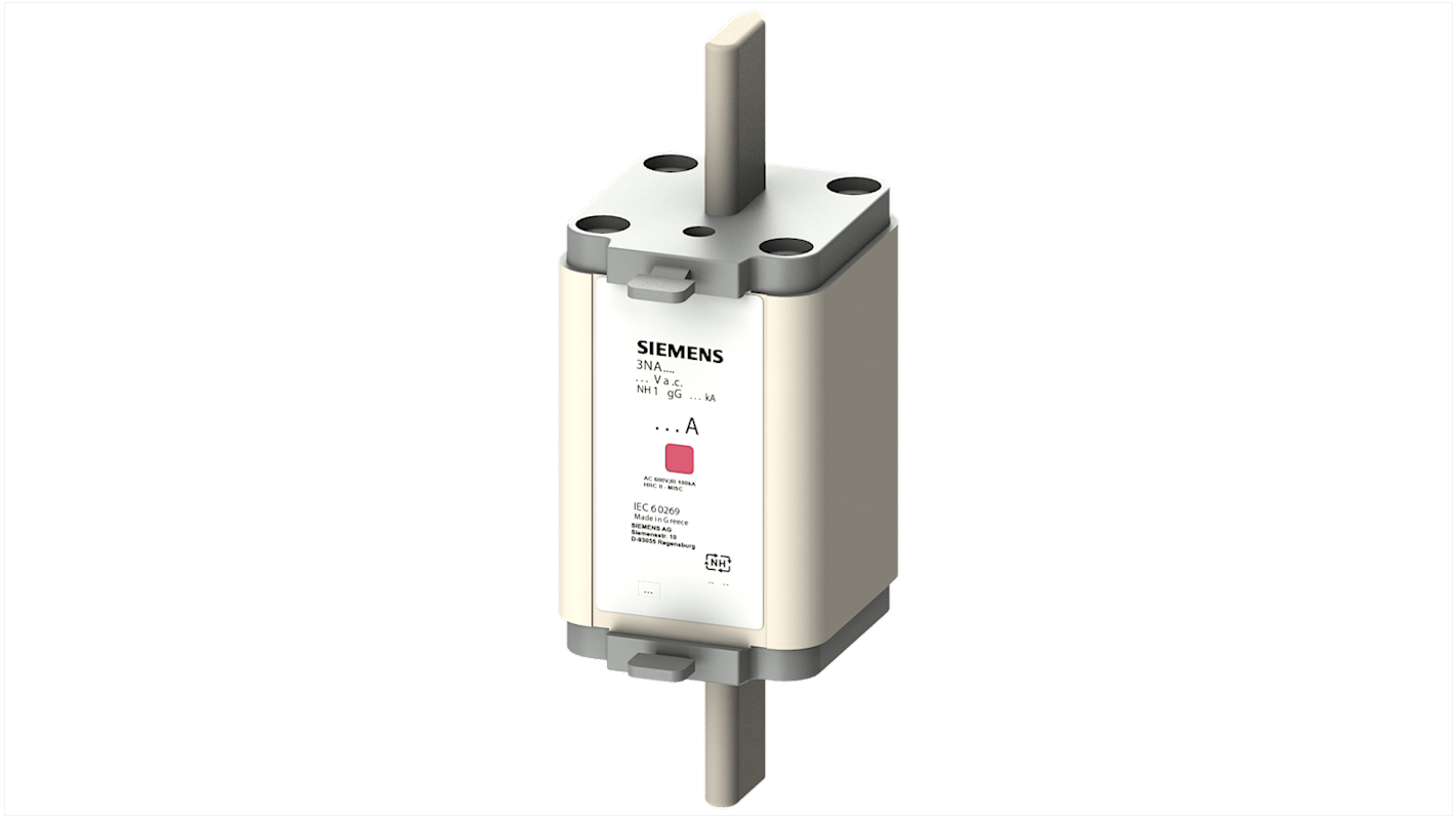 Fusibile NH1 Siemens 3NA6124-6, 80A, 690V, con linguette centrate, per montaggio su guida in impianti industriali.