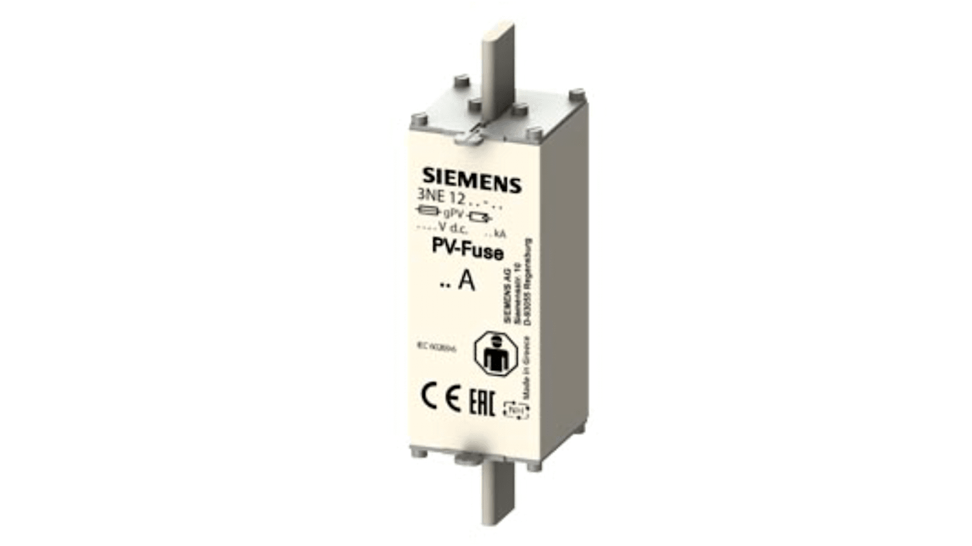 Fusibile NH1XL Siemens 3NE1222-5E, 125A, 1.5kV, con linguette centrate per impianti industriali e centri dati.