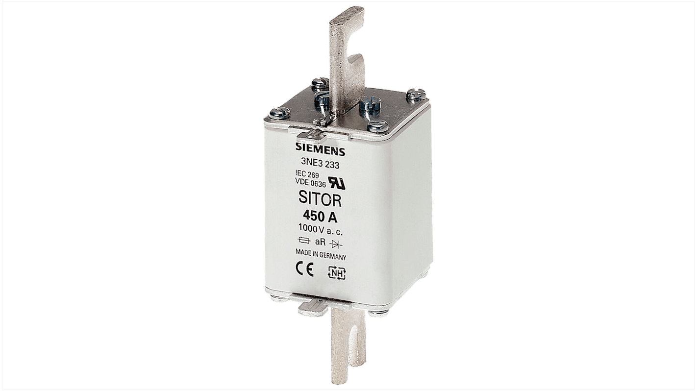 Fusibile NH1 Siemens 3NE1224-4, 160A, 1kV, con linguette centrate per impianti industriali.