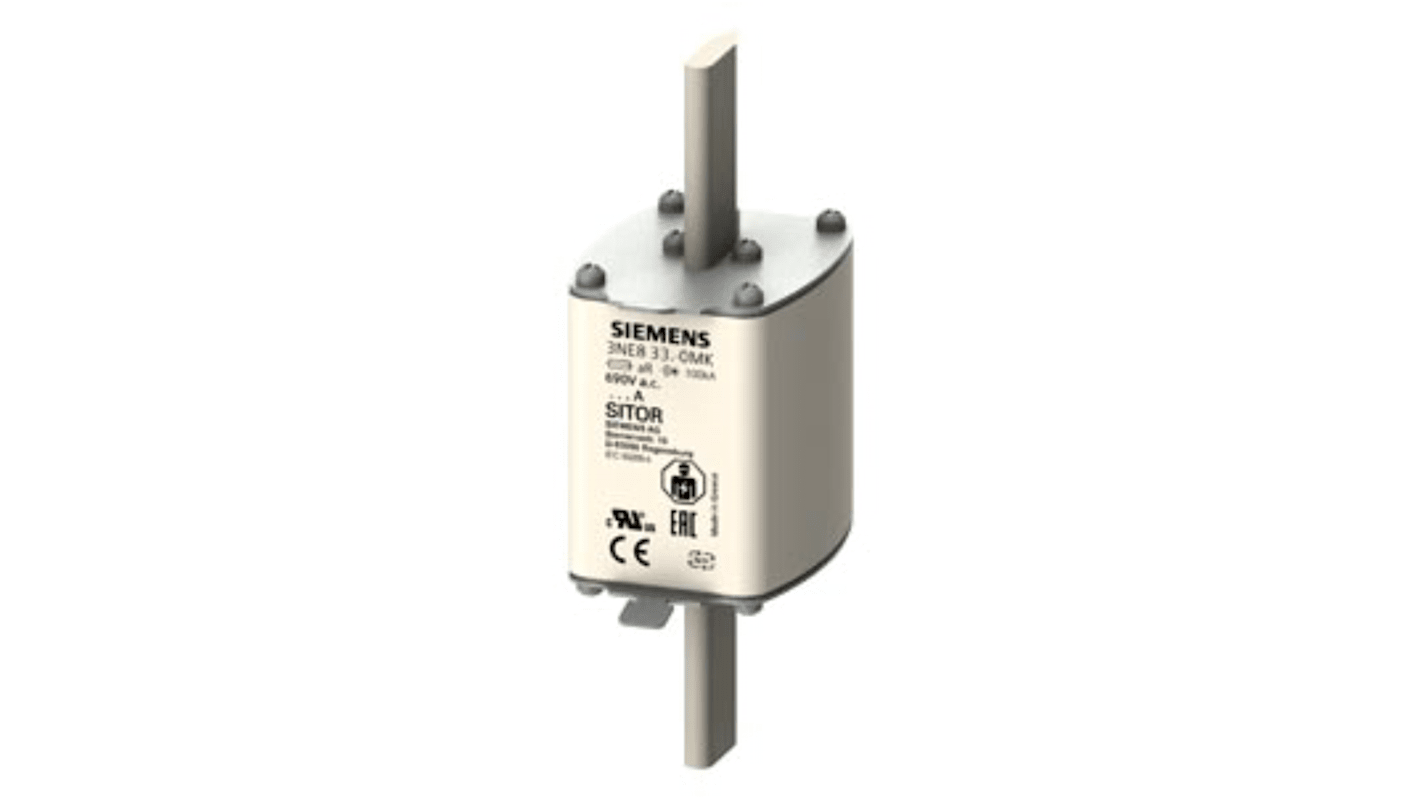 Fusibile NH2 aR Siemens 3NE8334-0MK, 500A, 690V, con linguette centrate per protezione di sistemi UPS e soft starter.