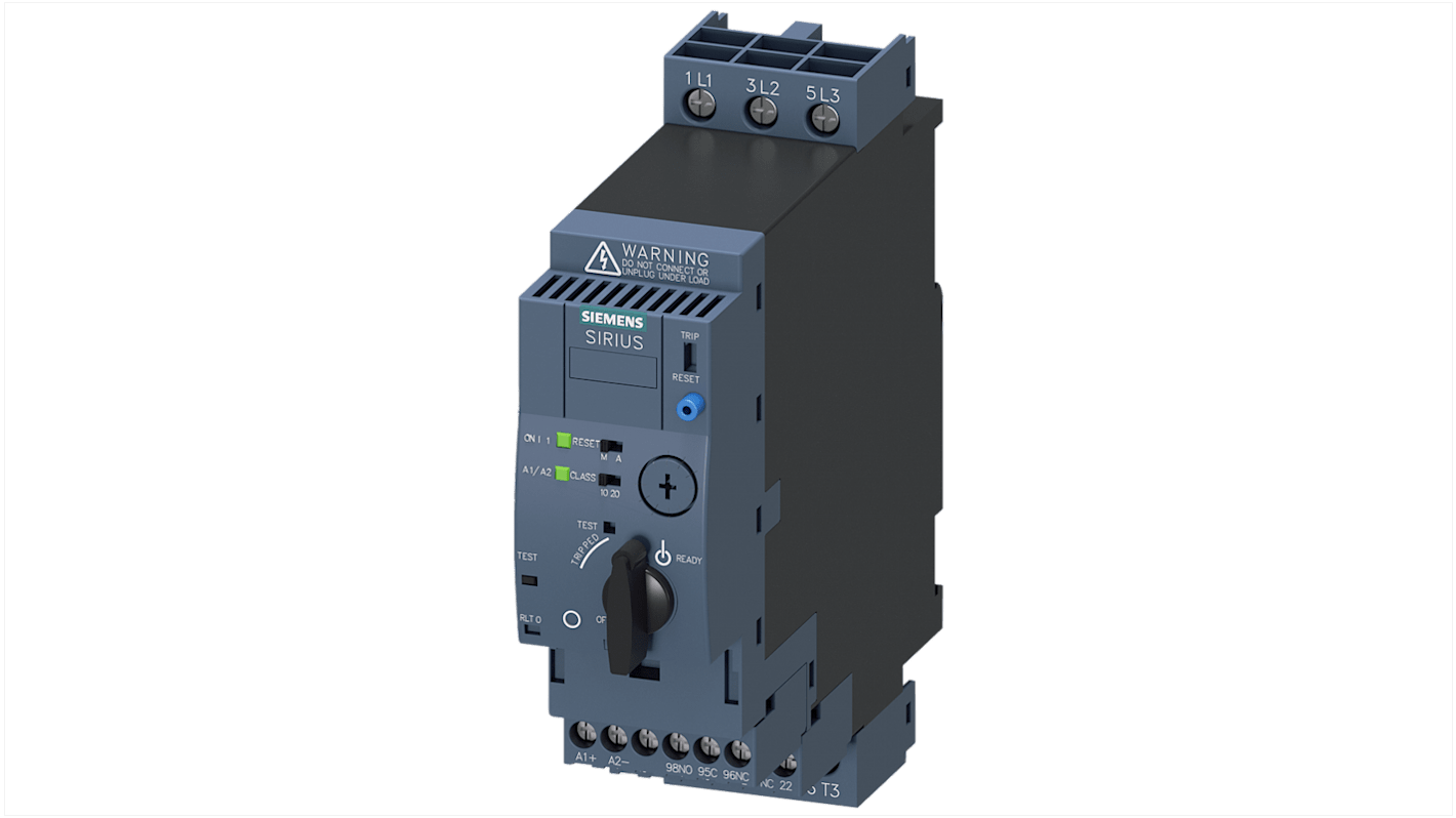 Starter DOL automatico Siemens 3RA6120-1DB32 per motori 3 fasi, tensione 690 V, montaggio su guida DIN, grado di protezione IP20.