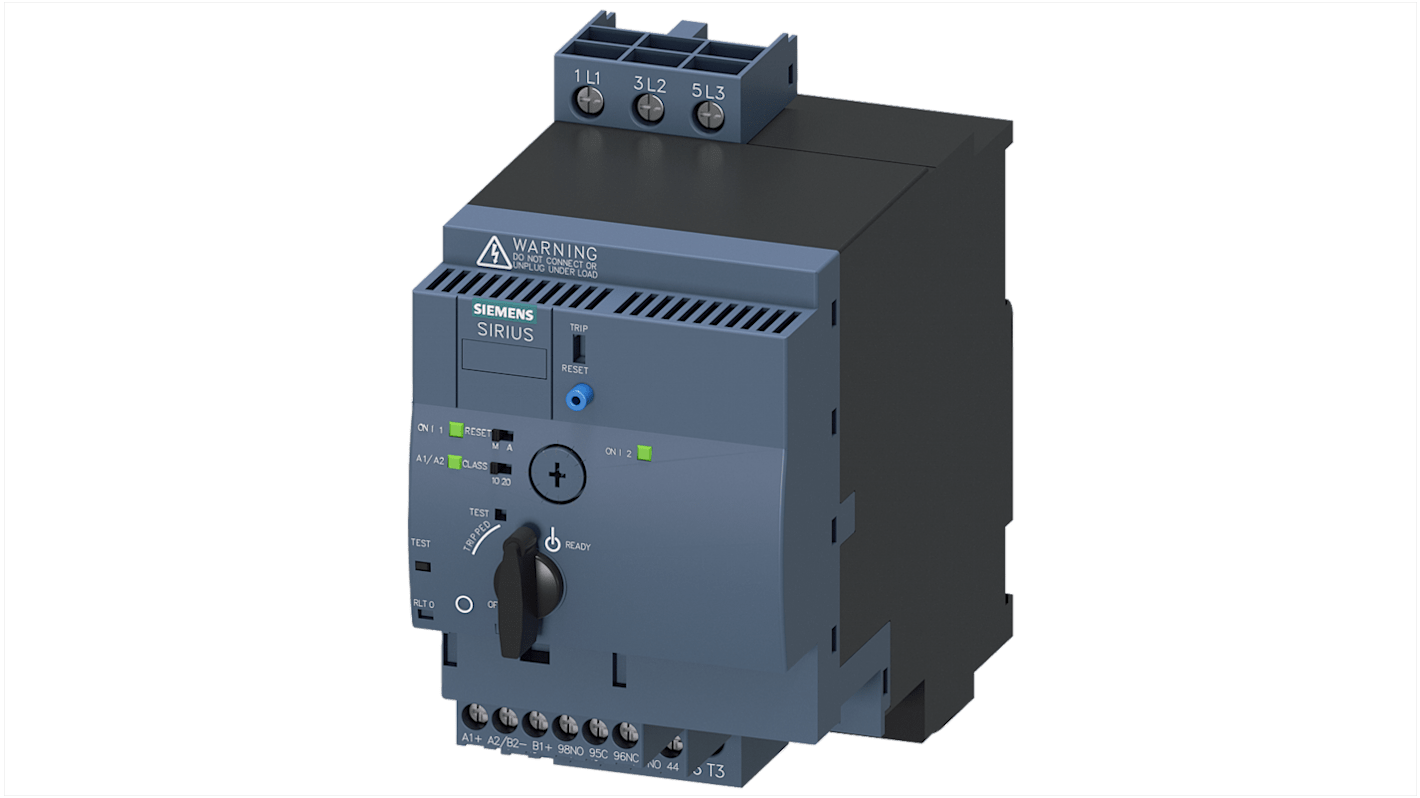 Starter reversibile automatico Siemens 3RA6250-1CB32 per motori 3 fasi, 690 V, design compatto, IP20.