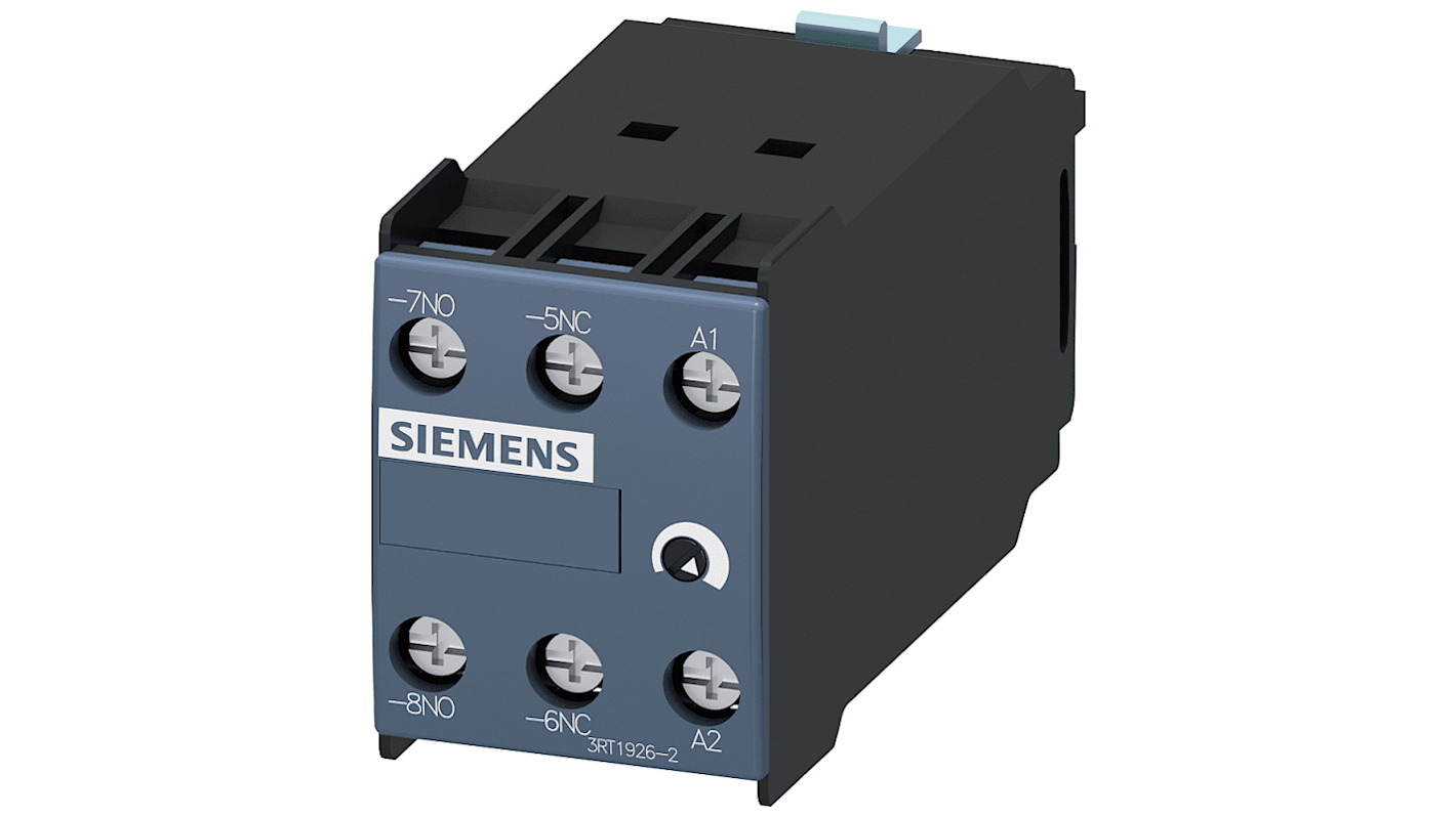 Blocco interruttore ausiliario Siemens 3RT1926-2FL11, 2 contatti (1NC, 1NO), montaggio a clip, IP20, -25/+60°C.