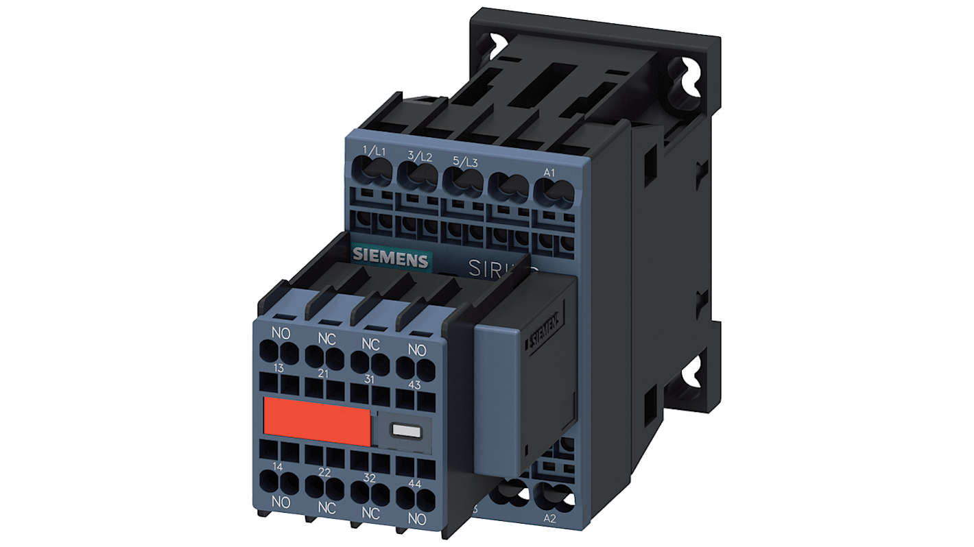 Contattore Siemens 3RT2016-2CP04-3MA0 per commutazione condensatore, 3 poli, 22 A, 400 V, terminali a molla.