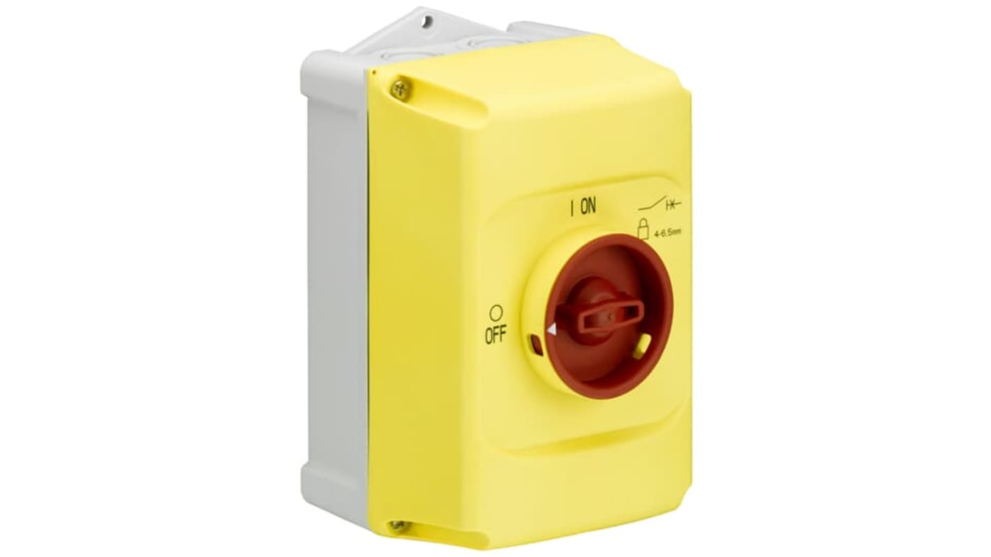 Contenitore ABB 1SAM201911R1011 IB132-Y per starter motore manuale, grado di protezione IP65, lunghezza 195 mm, maniglia bloccabile.