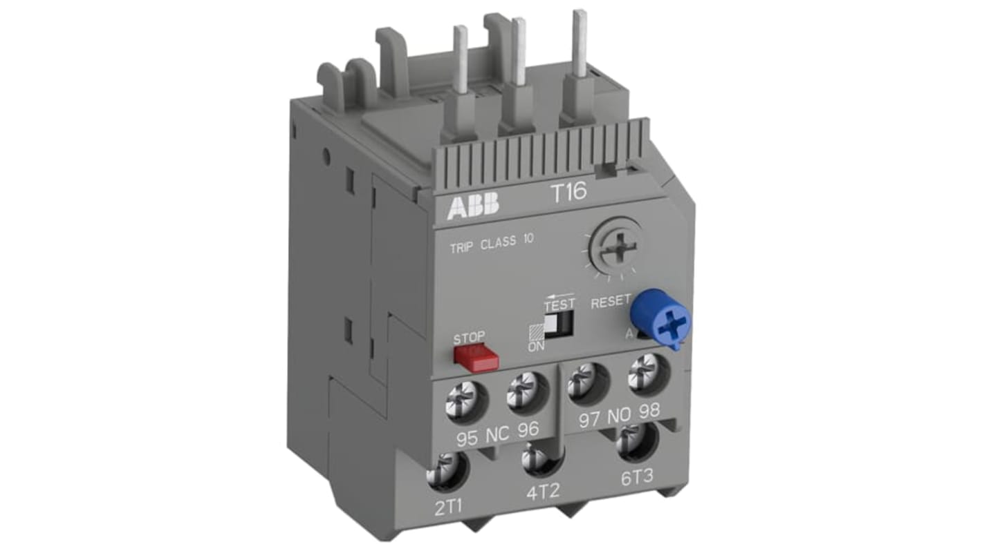 Relè di sovraccarico termico ABB 1SAZ711201R1035 T16-4.2, 1NC/1NA, montaggio su guida DIN, dimensioni 45 x 76.7 x 53.5 mm.