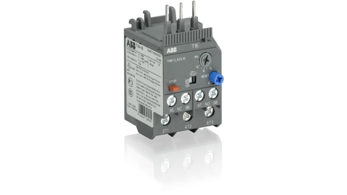 Relè di sovraccarico termico ABB 1SAZ711201R1045 T16-13, 10-13 A, 1NC/1NA, protezione contro sovraccarichi, reset automatico.