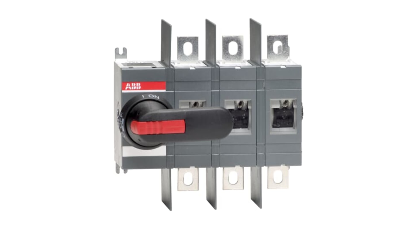 Sezionatore interruttore ABB OT400U03P, 3 poli, 400A, IP65, maniglia nera, montaggio su base OT400U03P.