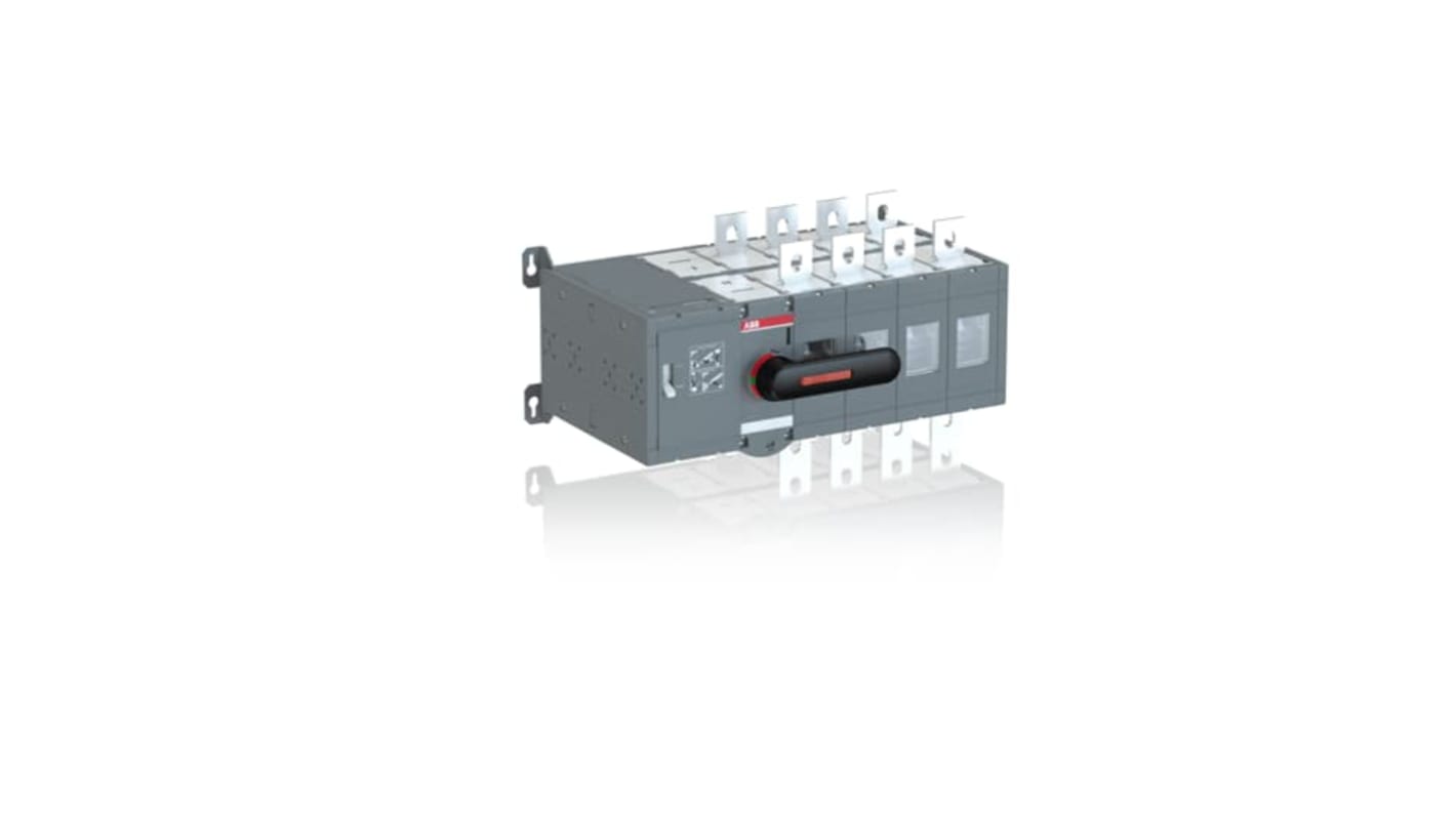 Sezionatore con interruttore ABB OTM630E4CM230C, 4 poli, corrente 630A, montaggio su base, protezione IP20. Maniglia nera, fusibili di ricambio inclusi.