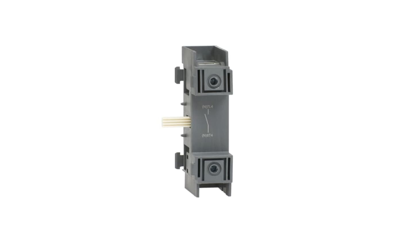 Interruttore ausiliario ABB OTPS125FP, compatibile con la serie OPP, dimensioni 26,5 x 100 x 49 mm, montaggio laterale.