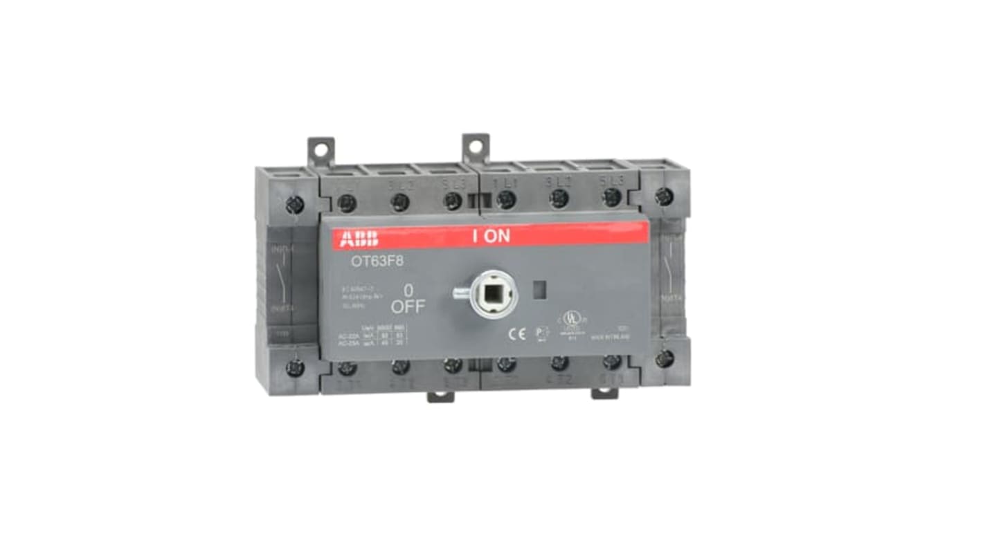 Sezionatore interruttore ABB OT80F8, 8 poli, corrente 80A, montaggio su base OT80F8, grado di protezione IP20.