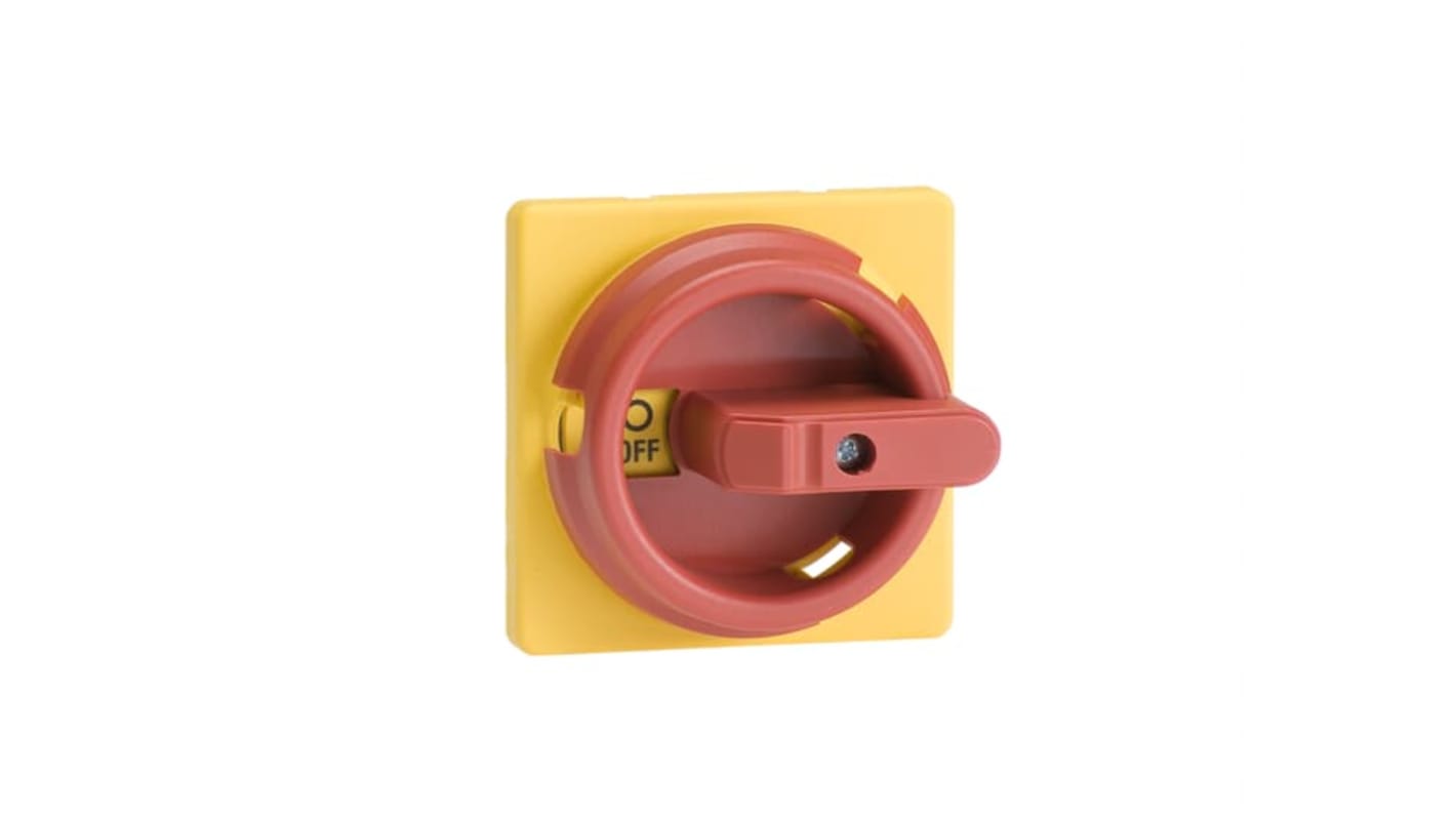 ABB Manopola rotante OZ331SPRY, dimensioni 66x66 mm, grado di protezione IP65, montaggio su albero da 6 mm, colore rosso/giallo.