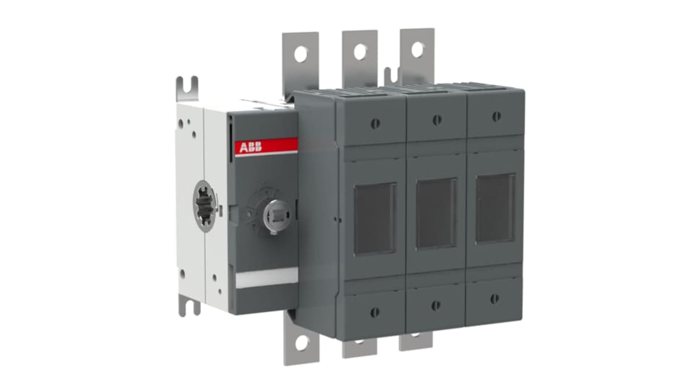 Sezionatore portafusibili ABB, 3 poli, corrente 160A, tensione 500V, azionamento frontale, larghezza 20 mm.