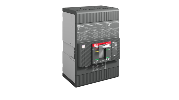 Interruttore automatico MCCB ABB, 150A, 3 poli, montaggio fisso, dimensioni 70mm x 105mm x 150mm, certificato UL/CSA.
