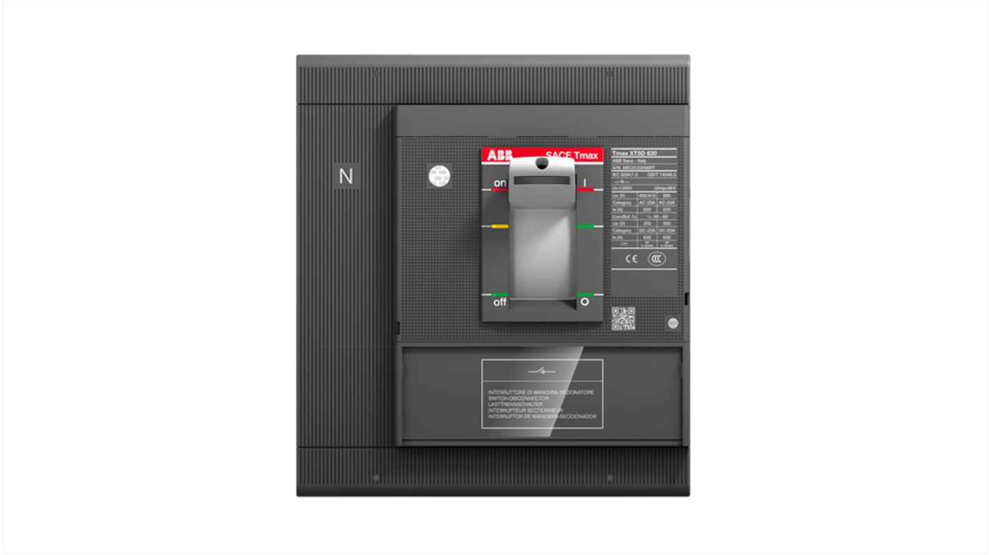 Sezionatore interruttore ABB XT5D 4 poli, corrente 630A, montaggio superficiale, conforme IEC, modello 1SDA100549R1.