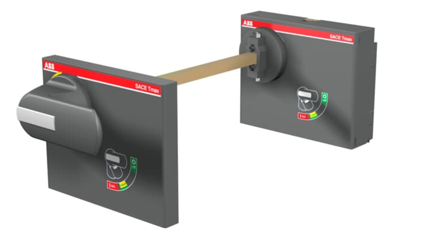 Maniglia bloccabile ABB per interruttori Tmax XT, con dispositivo di blocco e interblocco porta, profondità 500 mm, peso 0,444 kg.