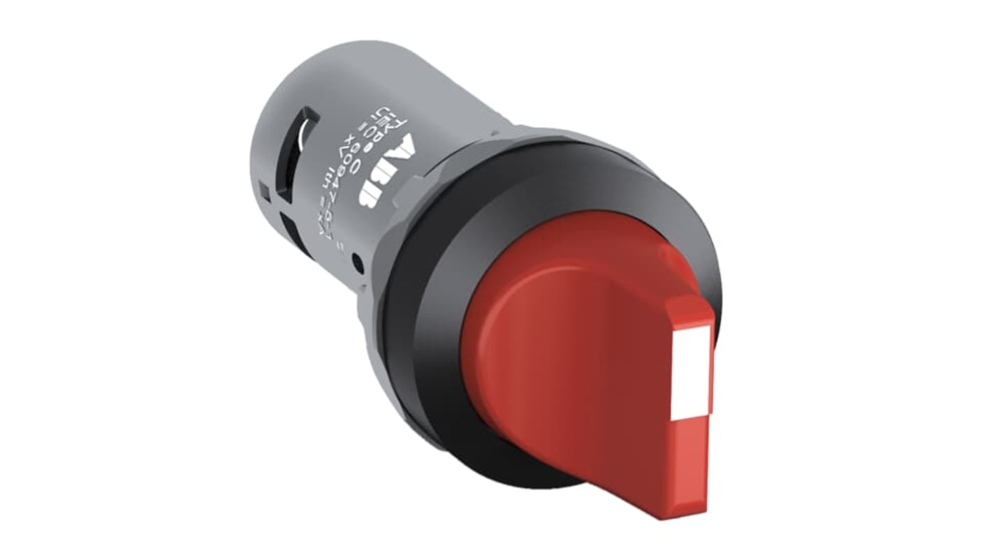 Selettore a 2 posizioni ABB, modello 1SFA619200R1071 C2SS1-10R-11, in plastica nera con impugnatura rossa, grado di protezione IP66.
