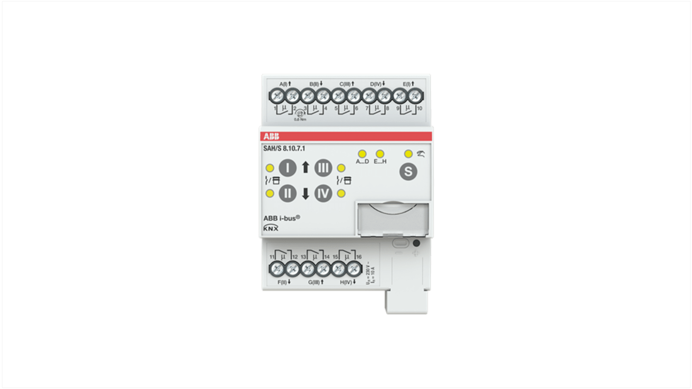 Modulo I/O PLC ABB 2CDG110247R0011 per sistema bus KNX, montaggio su guida da 35 mm, grado di protezione IP20.