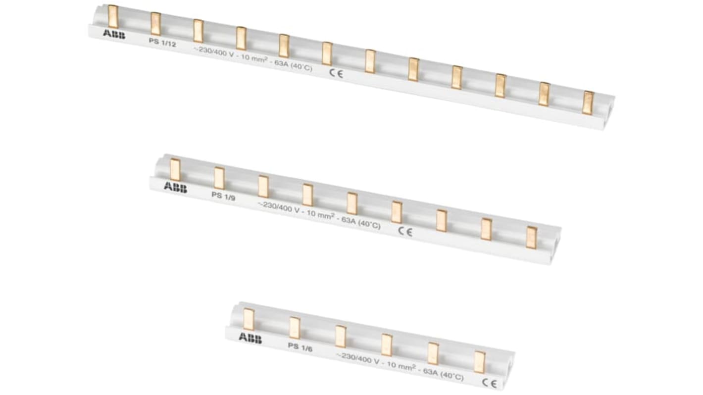 Barra di distribuzione monofase ABB, 400V, 60 pin, compatibile con serie S200 e F200, colore grigio chiaro.