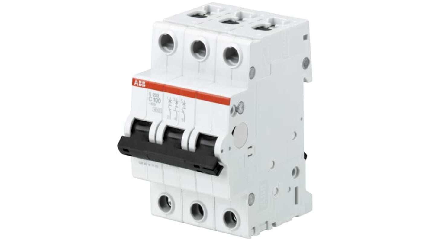 Interruttore magnetotermico ABB S203-B80, 3 poli, 80A, montaggio su guida DIN, protezione IP20, intervento Tipo B.
