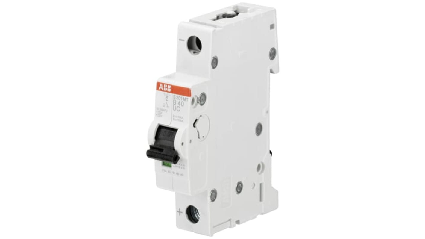 Interruttore magnetotermico ABB S201MT-C1U, 1P 1A, Tipo C, montaggio su guida DIN, grado di protezione IP20.