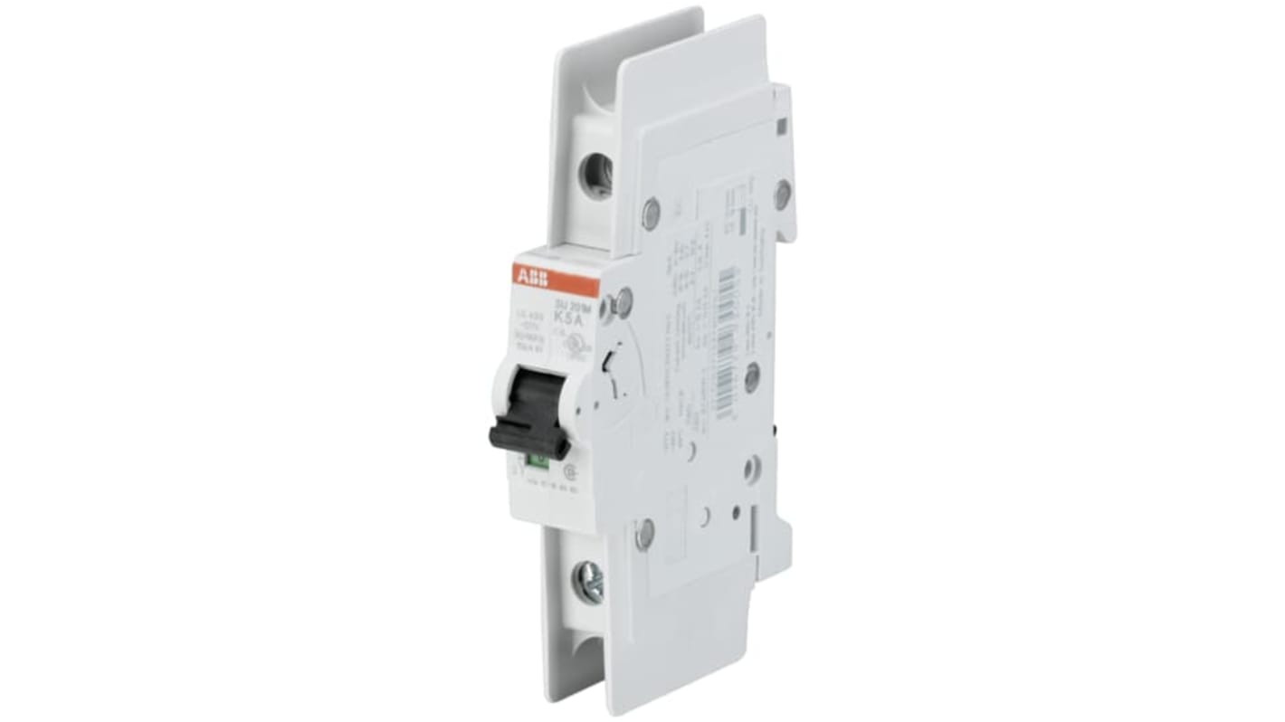Interruttore magnetotermico ABB SU201M-K2, 1P, 2A, protezione fino a 480 V, montaggio su guida DIN, grado di protezione IP20.