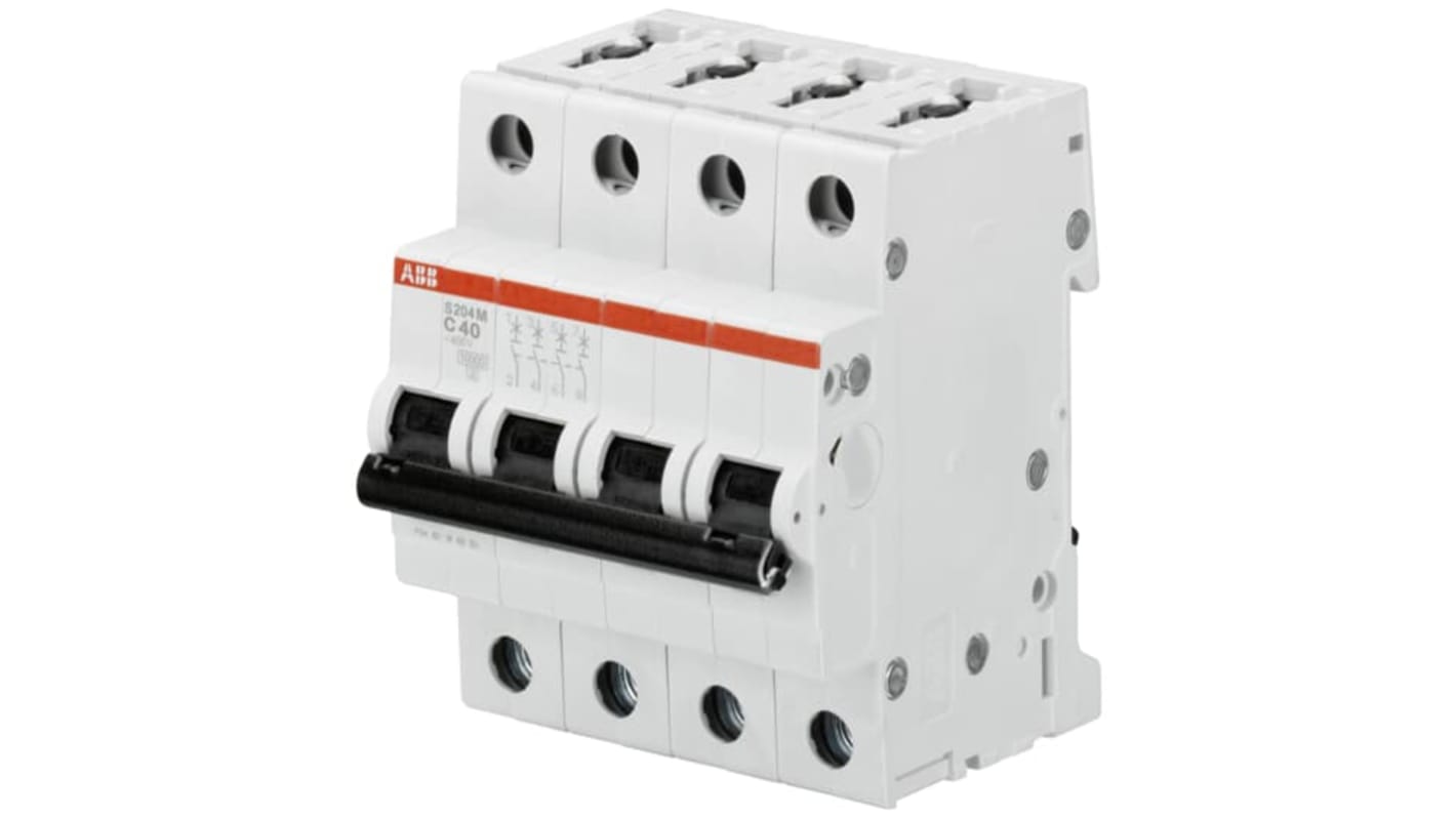 Interruttore magnetotermico 4 poli ABB S200M, 2A, Tipo C, montaggio su guida DIN, protezione IP20. Codice 2CDS274001R0024.